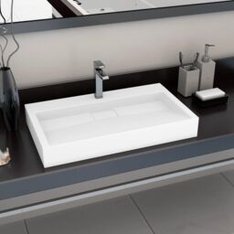 Berkfield Home Wash Basin 80x46x11 cm Mineral Cast/Marble Cast White - Size: 80 x 46 x 11 cm - thumbnail 1