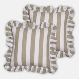 OHS 2 Pack Stripe Frill Cushion Cover in Green - Size: 45 cm x 45 cm - thumbnail 3