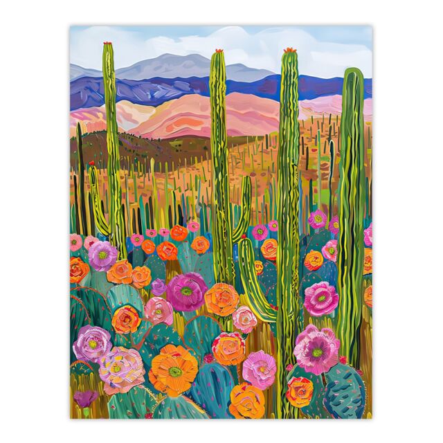 "Artery8 Arizona Flower Cactus Landscape Floral Painting Wall Art Print - Size: W18"" x H24""" - image 1