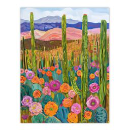 "Artery8 Arizona Flower Cactus Landscape Floral Painting Wall Art Print - Size: W18"" x H24""" - thumbnail 1