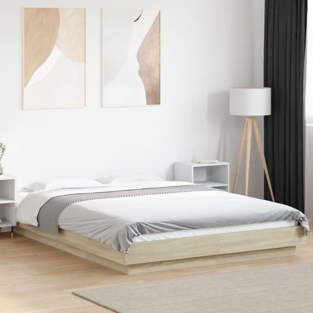 Berkfield Home Bed Frame with LED Lights without Mattress Sonoma Oak 120x190cm in Brown - Size: 120x190 cm - image 1