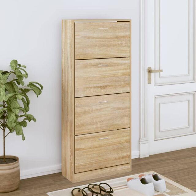 Berkfield Home Shoe Cabinet Sonoma Oak 63x24x147 cm Engineered Wood in Brown - Size: 63 x 24 x 147 cm - image 1