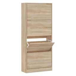 Berkfield Home Shoe Cabinet Sonoma Oak 63x24x147 cm Engineered Wood in Brown - Size: 63 x 24 x 147 cm - thumbnail 2