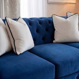 Sofaya Monaco Chesterfield 4 Seater Sofa Couch Velvet Cushions Chaise in Blue - Size: 4 Person - thumbnail 4