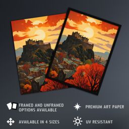 "Artery8 Edinburgh Castle Oil Painting Twilight In Autumn Cityscape Large Wall Unframed Art Poster Print Thick Paper 18X24 Inch - Size: W18"" x H24""" - thumbnail 2