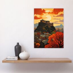 "Artery8 Edinburgh Castle Oil Painting Twilight In Autumn Cityscape Large Wall Unframed Art Poster Print Thick Paper 18X24 Inch - Size: W18"" x H24""" - thumbnail 4