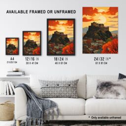 "Artery8 Edinburgh Castle Oil Painting Twilight In Autumn Cityscape Large Wall Unframed Art Poster Print Thick Paper 18X24 Inch - Size: W18"" x H24""" - thumbnail 3