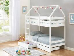 Vente-unique Cabin Bunk Beds 2 X 90 X 190 Cm - 2 Drawers - Pine - White - CHORI - Size: Single - thumbnail 1