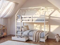 Vente-unique Cabin Bunk Beds 2 X 90 X 190 Cm - 2 Drawers - Pine - White - CHORI - Size: Single - thumbnail 5