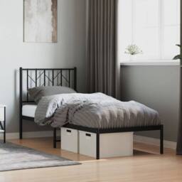 Berkfield Home Metal Bed Frame without Mattress with Headboard Black 75x190cm - Size: 75x190 cm - thumbnail 2
