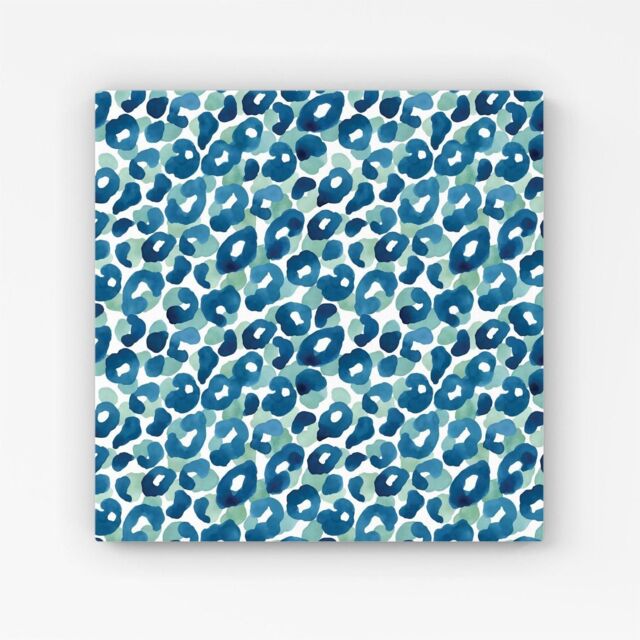 "Warren Reed - Designer Watercolour Leopard Print Canvas in Blue - Size: W16"" x H16""" - image 1