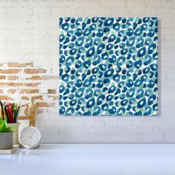 "Warren Reed - Designer Watercolour Leopard Print Canvas in Blue - Size: W16"" x H16""" - thumbnail 2