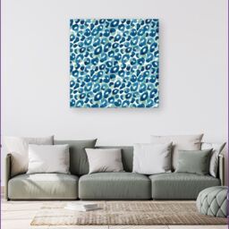 "Warren Reed - Designer Watercolour Leopard Print Canvas in Blue - Size: W16"" x H16""" - thumbnail 4