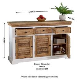 Indian Hub Alfie Sideboard - 3 Drawer & 3 Doors - Mango Wood - L45 x W140 x H85cm in White - thumbnail 5