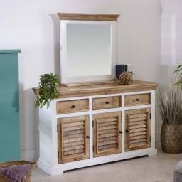 Indian Hub Alfie Sideboard - 3 Drawer & 3 Doors - Mango Wood - L45 x W140 x H85cm in White - thumbnail 1