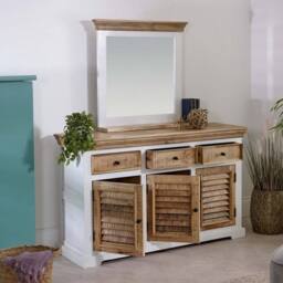 Indian Hub Alfie Sideboard - 3 Drawer & 3 Doors - Mango Wood - L45 x W140 x H85cm in White - thumbnail 2