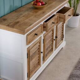 Indian Hub Alfie Sideboard - 3 Drawer & 3 Doors - Mango Wood - L45 x W140 x H85cm in White - thumbnail 9