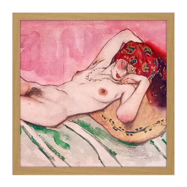 "Artery8 Wall Art Print Bakst Reclining Female Nude Book Square Framed Picture 16X16 Inch in Light Oak - Size: W16"" x H16""" - image 1