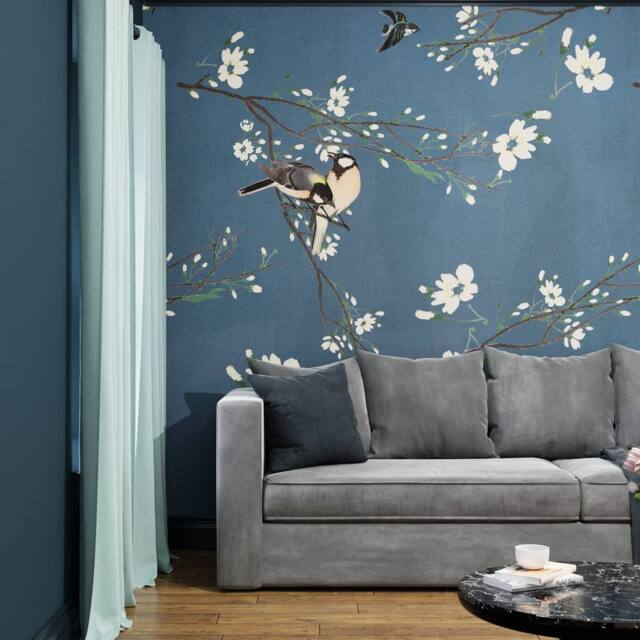 Superfresco Easy Birds & Blossom Blue Print To Order 3m x 2.8m Mural - image 1