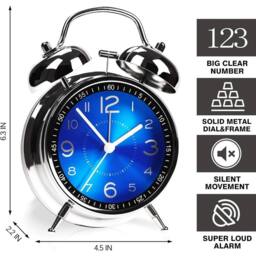 SPETLEK Extra Loud Alarm Clock Twin Bell Battery in Blue - Size: 0.6m2 - thumbnail 2