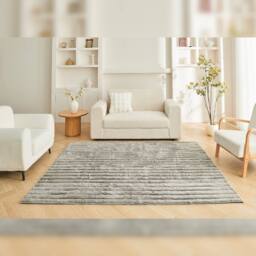 HOME LUXE INTERIOR Silver Grey Ribbed Rug - Luxury Soft Deep Pile Bedroom Carpet 120x170cm in Light Grey - Size: 80 cm x 150 cm