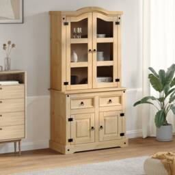 Berkfield Home Glass Display Cabinet Corona 100x48.5x179 cm Solid Wood Pine in Tan