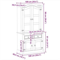 Berkfield Home Glass Display Cabinet Corona 100x48.5x179 cm Solid Wood Pine in Tan - thumbnail 9