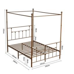 SquareBoxx Charlotte Double Four Poster Metal Bed Frame with Metal Slats in Gold - thumbnail 3