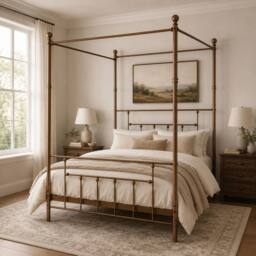 SquareBoxx Charlotte Double Four Poster Metal Bed Frame with Metal Slats in Gold