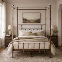 SquareBoxx Charlotte Double Four Poster Metal Bed Frame with Metal Slats in Gold - thumbnail 2