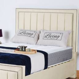 UK Bed Furniture Fiona Gas Lift Storage Upholstered Bed with 48 Inch Headboard in Cream - Size: Small Double - thumbnail 2