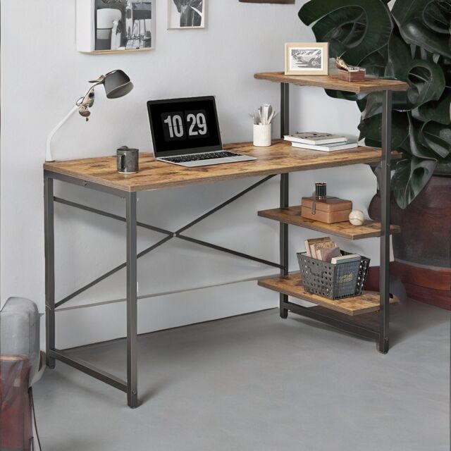 Rafaelo Mobilia Industrial 4 Tier Writing Desk With Steel Frame in Brown - image 1