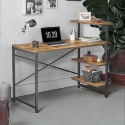 Rafaelo Mobilia Industrial 4 Tier Writing Desk With Steel Frame in Brown