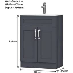 FORGEVIO Grey 600mm Floor Standing Bathroom Vanity Unit - Size: 0.6m2 - thumbnail 2