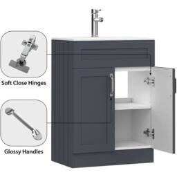 FORGEVIO Grey 600mm Floor Standing Bathroom Vanity Unit - Size: 0.6m2