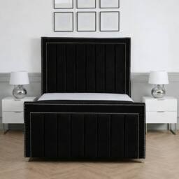 Living Comfort Bedz Royale Plush Velvet Upholstered Bed Slatted Base with 48Inch Headboard in Black - Size: Double - thumbnail 2
