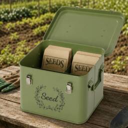 Toque Seed Storage Box Organiser, 3 Compartment Metal Seed Storage, Green - thumbnail 3