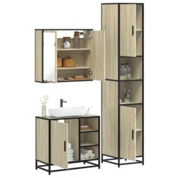 Berkfield Home 3 Piece Bathroom Furniture Set Sonoma Oak Engineered Wood in Brown - thumbnail 1