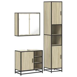 Berkfield Home 3 Piece Bathroom Furniture Set Sonoma Oak Engineered Wood in Brown - thumbnail 2