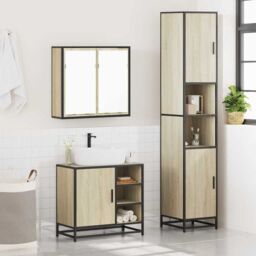Berkfield Home 3 Piece Bathroom Furniture Set Sonoma Oak Engineered Wood in Brown - thumbnail 4