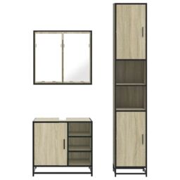 Berkfield Home 3 Piece Bathroom Furniture Set Sonoma Oak Engineered Wood in Brown - thumbnail 5