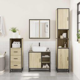 Berkfield Home 3 Piece Bathroom Furniture Set Sonoma Oak Engineered Wood in Brown - thumbnail 3