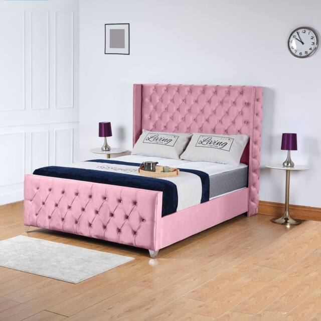 UK Bed Furniture Windsor Wingback Gas Lift Storage Upholstered Bed 48 Inch Headboard in Pink - Size: Single - image 1