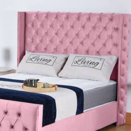 UK Bed Furniture Windsor Wingback Gas Lift Storage Upholstered Bed 48 Inch Headboard in Pink - Size: Single - thumbnail 2