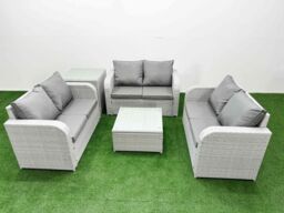 Fimous 6 Seater PE Wicker Rattan Furniture Sofa Sets with Square Coffee Table 2 Seater Love Sofa Side Table Light Grey - thumbnail 1