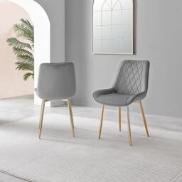 FurnitureboxUK Novara 100cm Round Gold Leg Dining Table & 2 Pesaro Gold Leg Chairs in Grey - thumbnail 4
