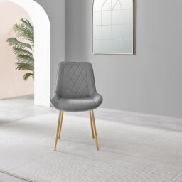 FurnitureboxUK Novara 100cm Round Gold Leg Dining Table & 2 Pesaro Gold Leg Chairs in Grey - thumbnail 5
