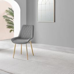 FurnitureboxUK Novara 100cm Round Gold Leg Dining Table & 2 Pesaro Gold Leg Chairs in Grey - thumbnail 6