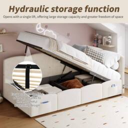 ModernLuxe Velvet single sofa bed with hydraulic storage, L-shaped headboard in Beige - thumbnail 5