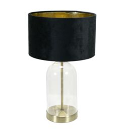 ValueLights Jessy Glass with Gold Trim Table Lamp with Velvet Drum with Gold Shade & Bulb in Black - thumbnail 2